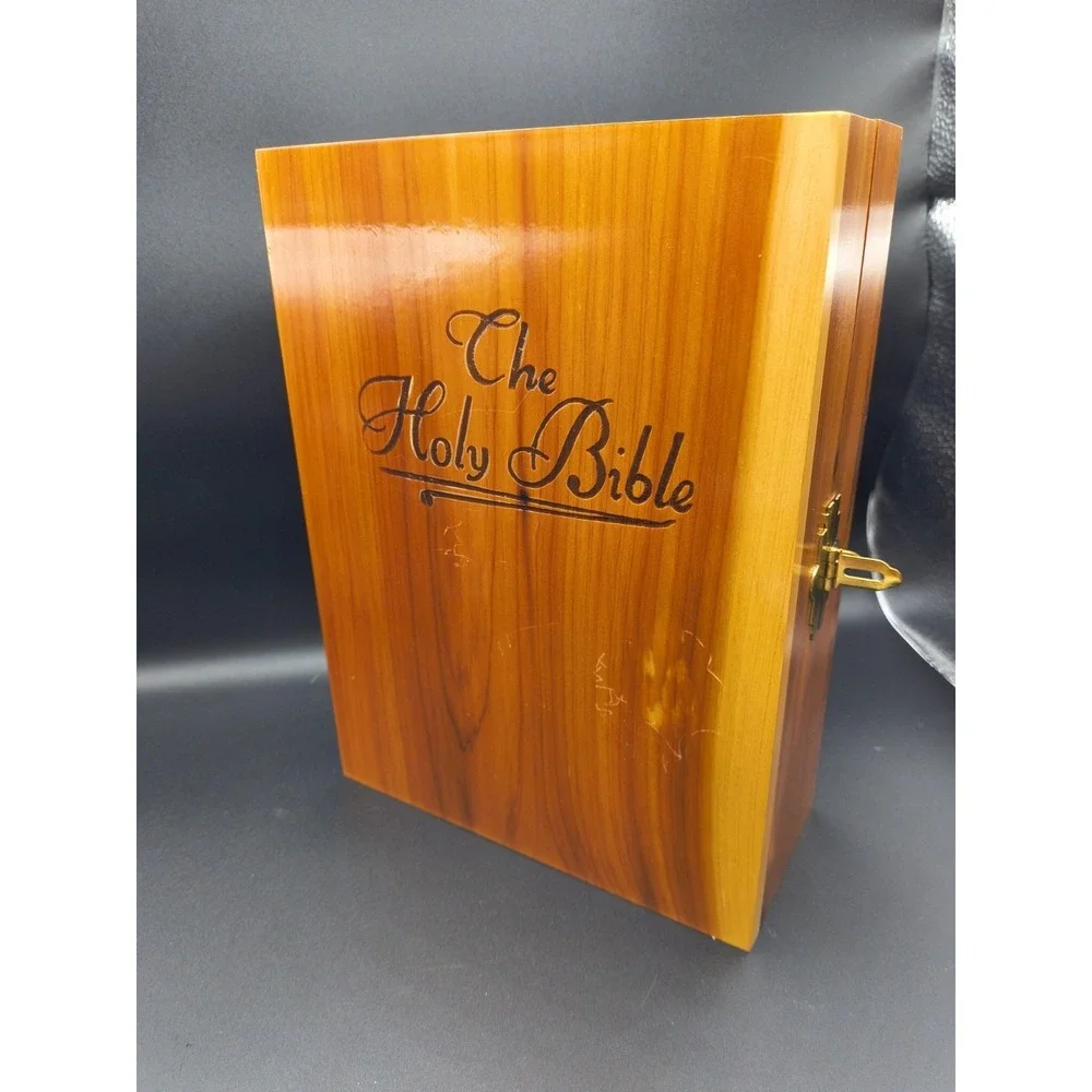Vintage 1976 HOLY BIBLE Concordance Prince Of Peace Edition Engraved Wooden Box